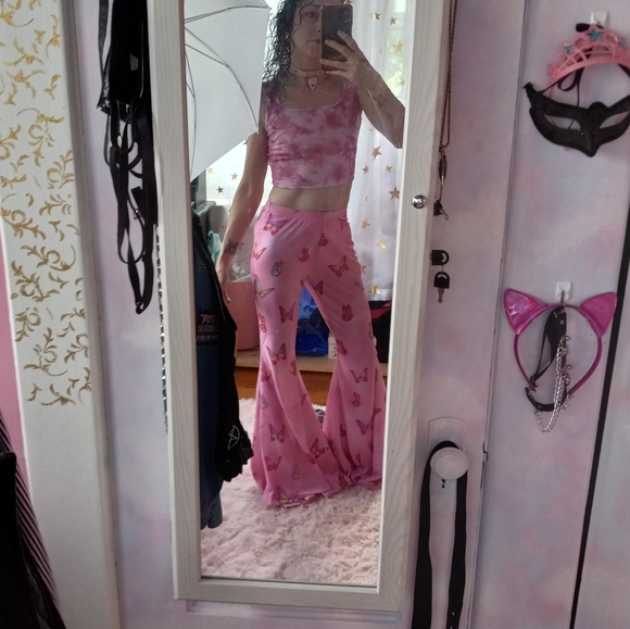 LAST 1! Fit&flare SUPER BELLS! Kawaii slightly sheer dolls kill 🦋  bellbottoms - Picture 16 of 16